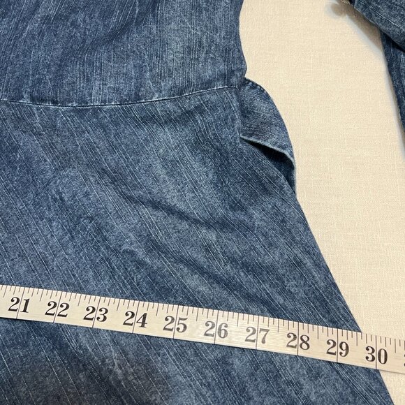 Ashley Stewart Denim Shirt Dress Size 12 Belted Midi Blue Chambray Button Down - Picture 9 of 11